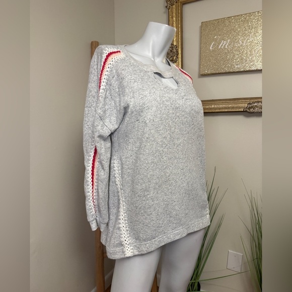 Democracy Grey Sweatshirt Red Pink And White Crochet Detail On Arms Small - Picture 3 of 6